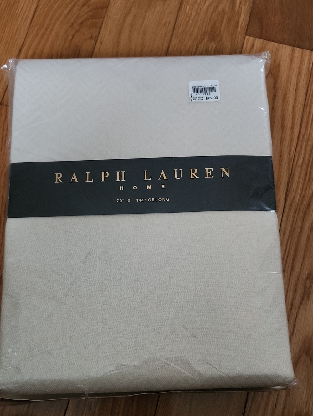 Ralph Lauren 70" x 144" Oblong Basket Weave Chervon Tablecloth NWT Sandstone